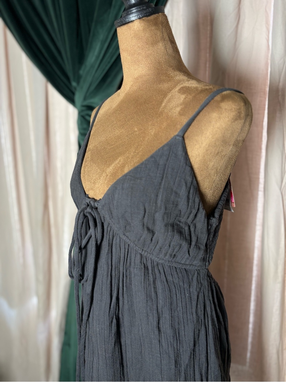Roxy Gray Smocked Mini Dress with Logo Accent - Picture 2 of 9